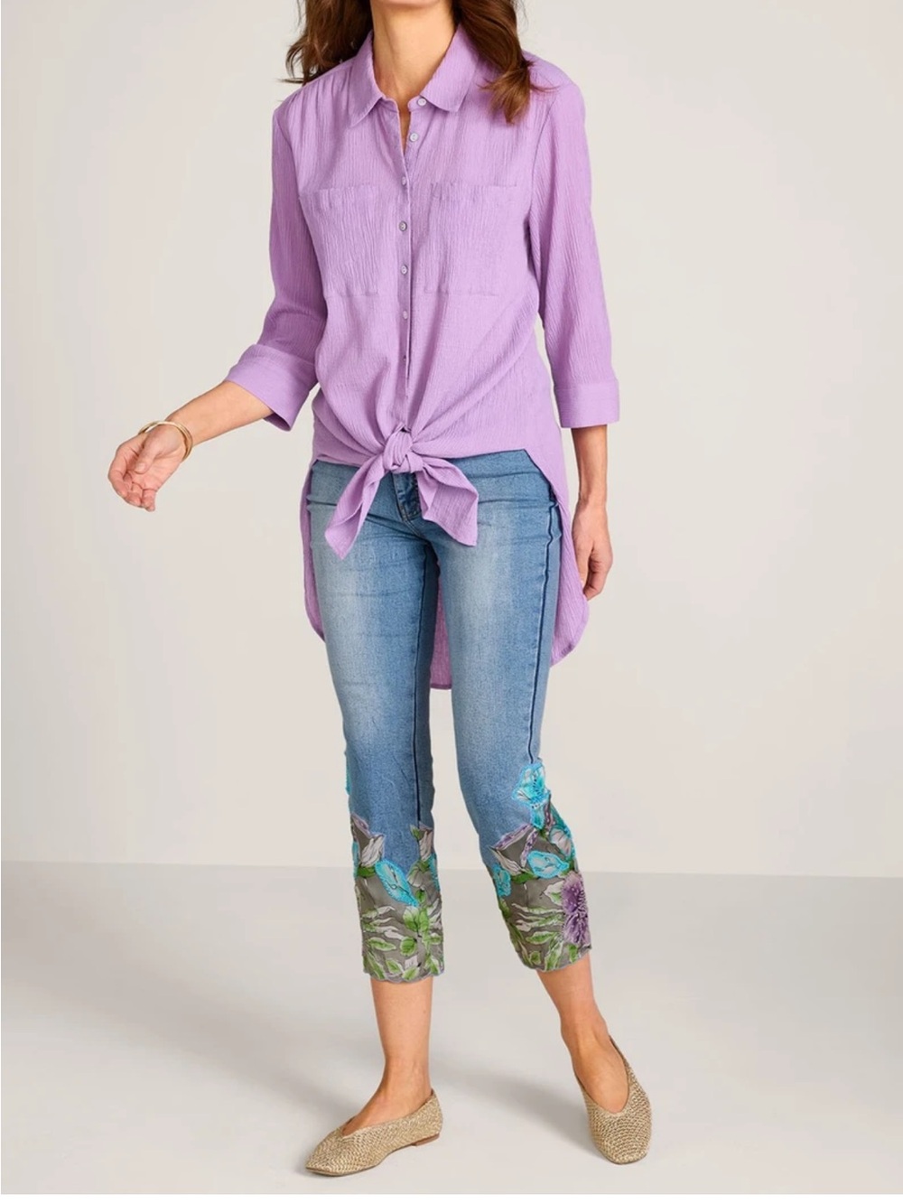 Soft Surroundings Appliqued Slim Leg Crop Jeans Size 6P